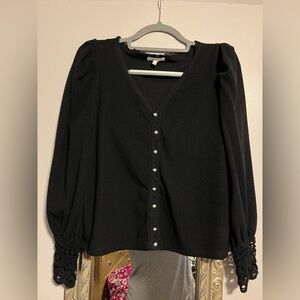 Maurices Black Knit Cardigan with Lace Detail